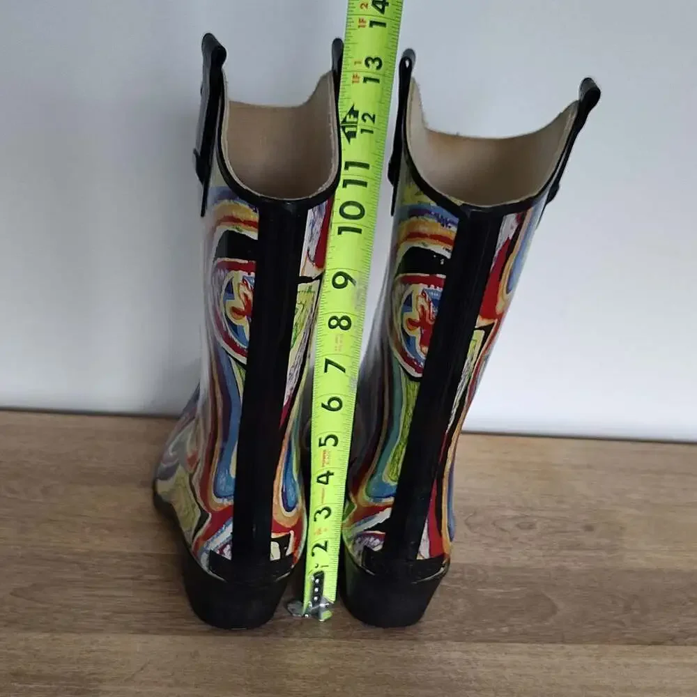 Corkys Sunshine Artist Rodeo Vibrant Multicolor Western Rain Boots Size 11